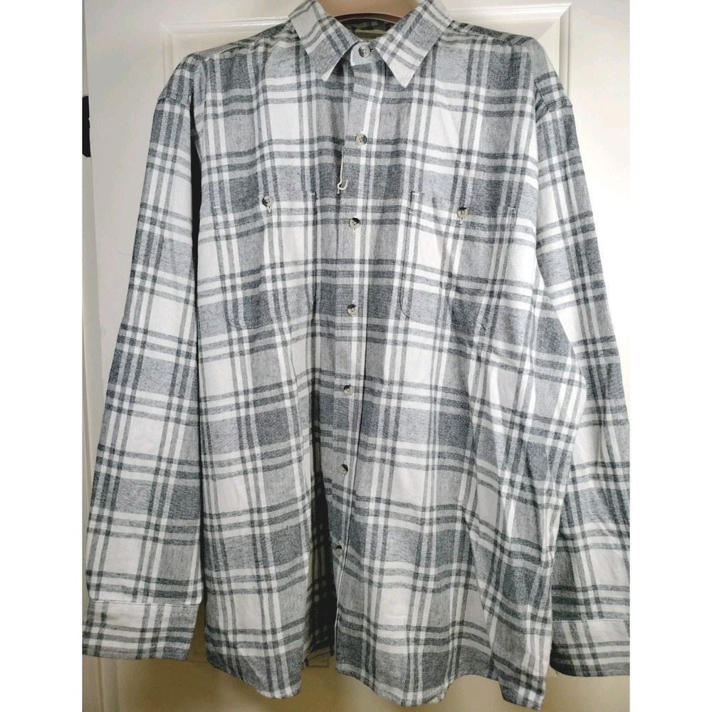 NWOT RedHead Flannel Shirt Mens 2XL Gray White Plaid Long Sleeve Heavy Cotton